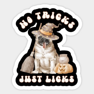 Cute Funny Halloween Pug Watercolor Witch Design with Pumpkin Sticker